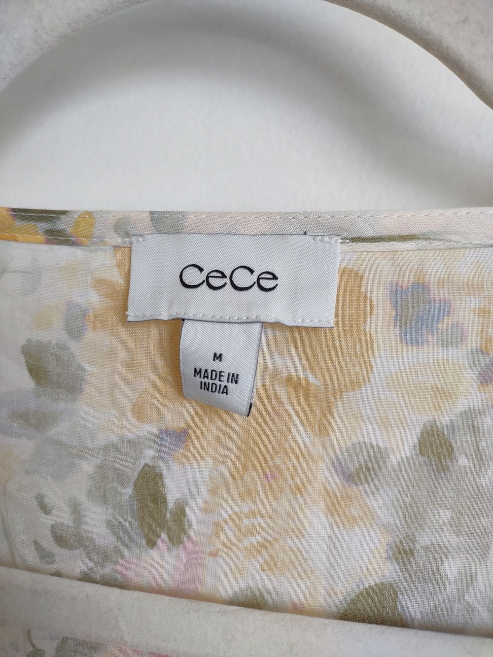 CeCe Cream Floral Peplum Cotton Blouse with Yellow & Pink Flowers - Picture 7 of 9